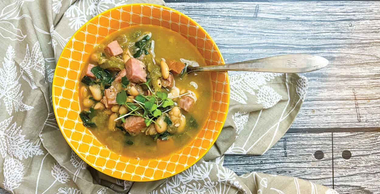 Ham, White Bean, Greens, and Green Chile Soup